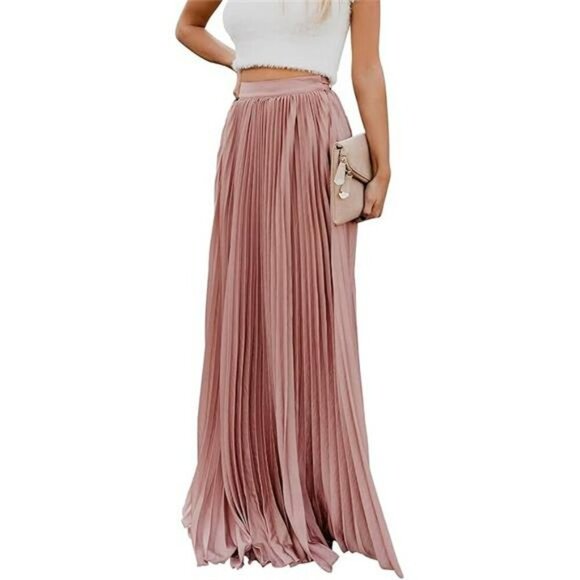 High Waist Pleated Chiffon Maxi Skirt Flowy Long Boho Skirt - Picture 6 of 6